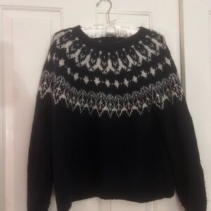 Navy Blue and White Patterned Women's Sweater